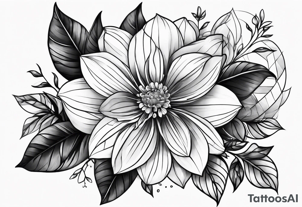 flower with geometric with leaves tattoo idea