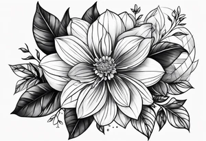 flower with geometric with leaves tattoo idea