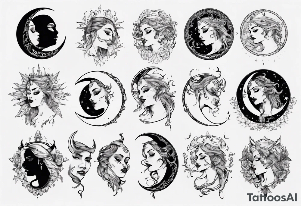 crescent moon with face tattoo idea