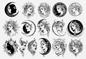 crescent moon with face tattoo idea