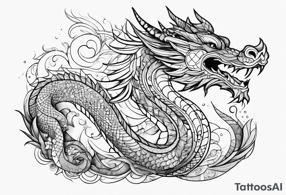 Geometric aquatic dragon cute tattoo idea