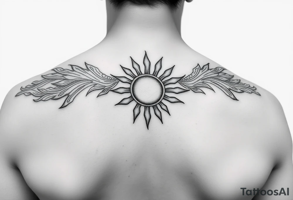 Filipino tribal shoulder tattoo with a sun on the shoulder. tattoo idea