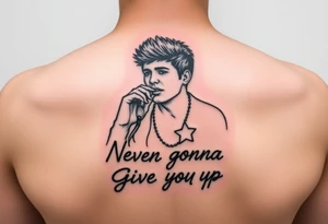 Rick Astley outline with text Never Gonna Give You Up tattoo idea