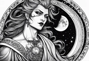 Mythic vampire man emperrior and moon and bat tattoo idea