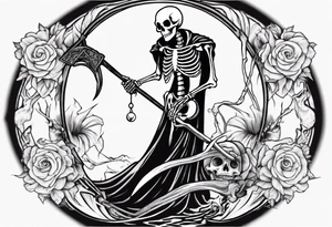 Skeleton with scythe death tarot card good and evil ying yang tattoo idea