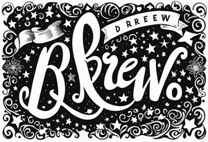 Hearts and stars the name "Drew" tattoo idea