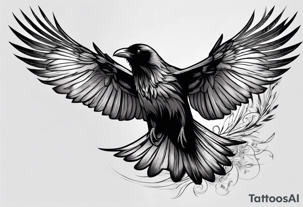 raven in flight with wings spread tattoo idea