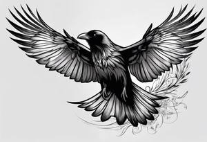 raven in flight with wings spread tattoo idea