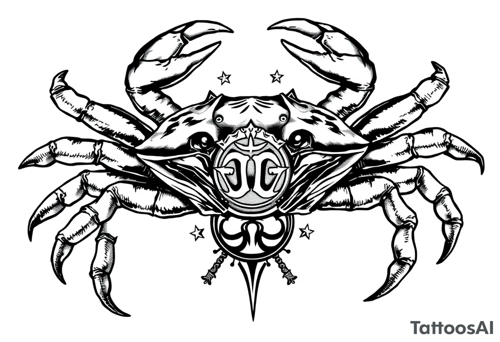 A king crab with with the cancer zodiac signin it’s claws tattoo idea