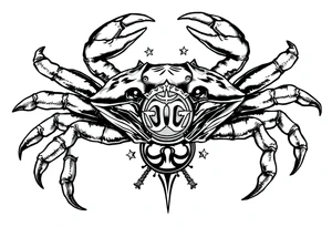 A king crab with with the cancer zodiac signin it’s claws tattoo idea