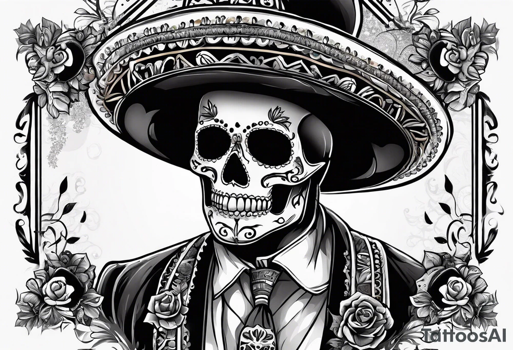Mexico day of dead  rectangle  man skeleton tattoo idea