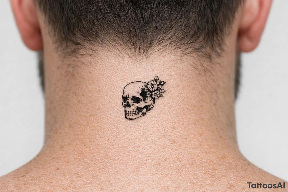 Skull with bullet hole, flowers erupting from the exit wound. tattoo idea