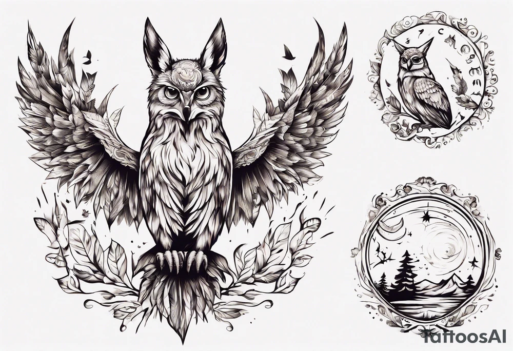 halb 
Fuchs halb Eule unter der Sonne mit dem Schriftzug Sapere Aude tattoo idea