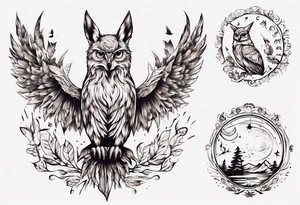 halb 
Fuchs halb Eule unter der Sonne mit dem Schriftzug Sapere Aude tattoo idea