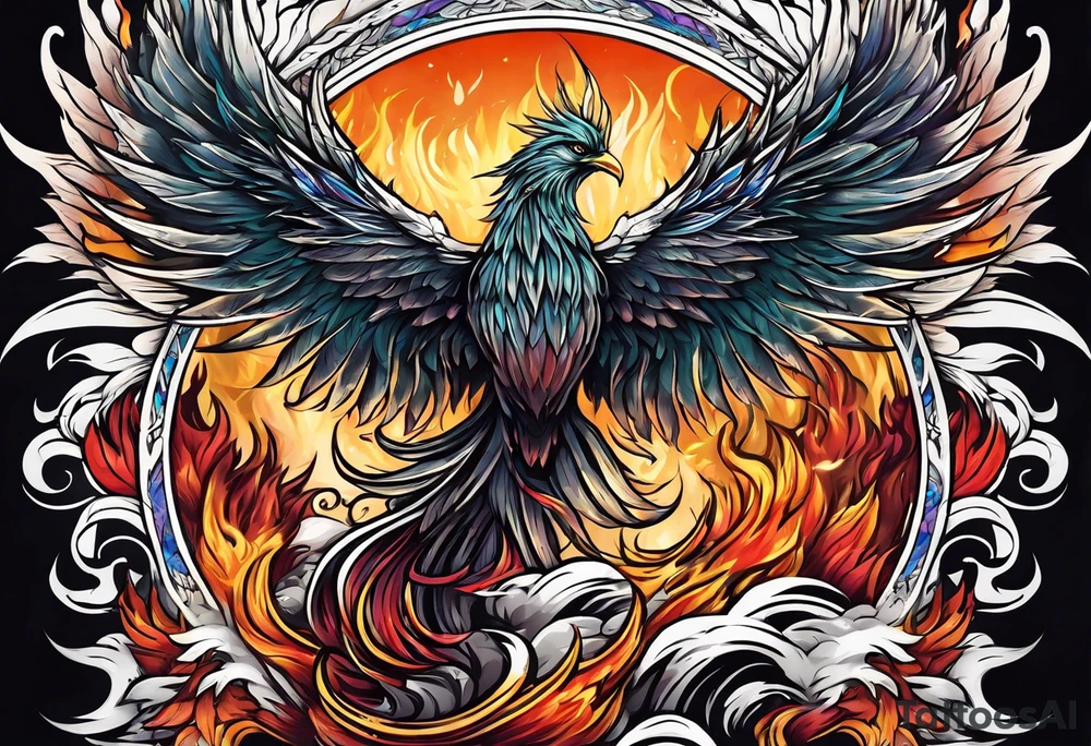 phoenix coming up out of a funeral pyre tattoo idea