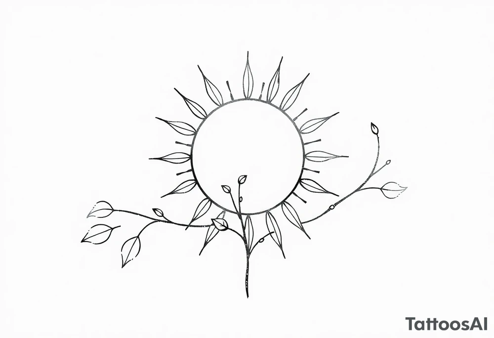 Sun rise with stem and leaves tattoo idea