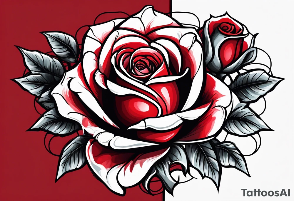 Red thorn rose, thorn wrapped around red rose, crown on top of red rose tattoo idea