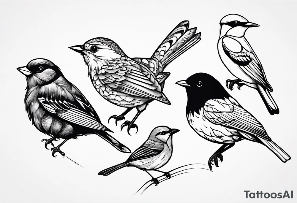 Minimalistic birds different species tattoo idea
