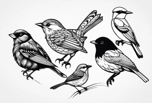 Minimalistic birds different species tattoo idea