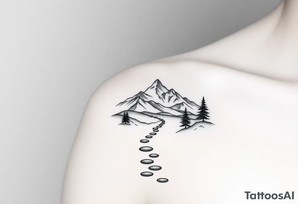 Pathway to mountain scene leading to the cosmos tattoo idea