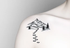 Pathway to mountain scene leading to the cosmos tattoo idea