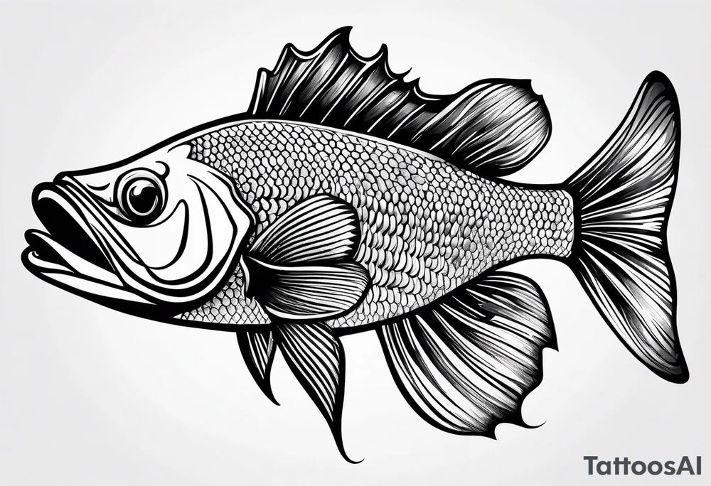 tribal bass fish, its tail turns into a fishing hook tattoo idea