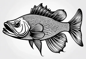 tribal bass fish, its tail turns into a fishing hook tattoo idea