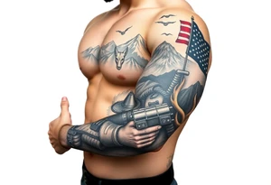 see country, mountains, wildlife, nature, racing , father of 4,
blue collar,  American flag, welder tattoo idea