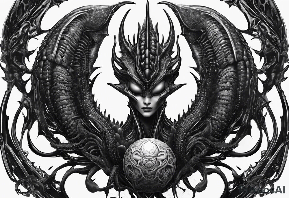 Full body Xenomorph queen with ovomorph eggs tattoo idea Full body Xenomorph queen with ovomorph eggs tattoo idea