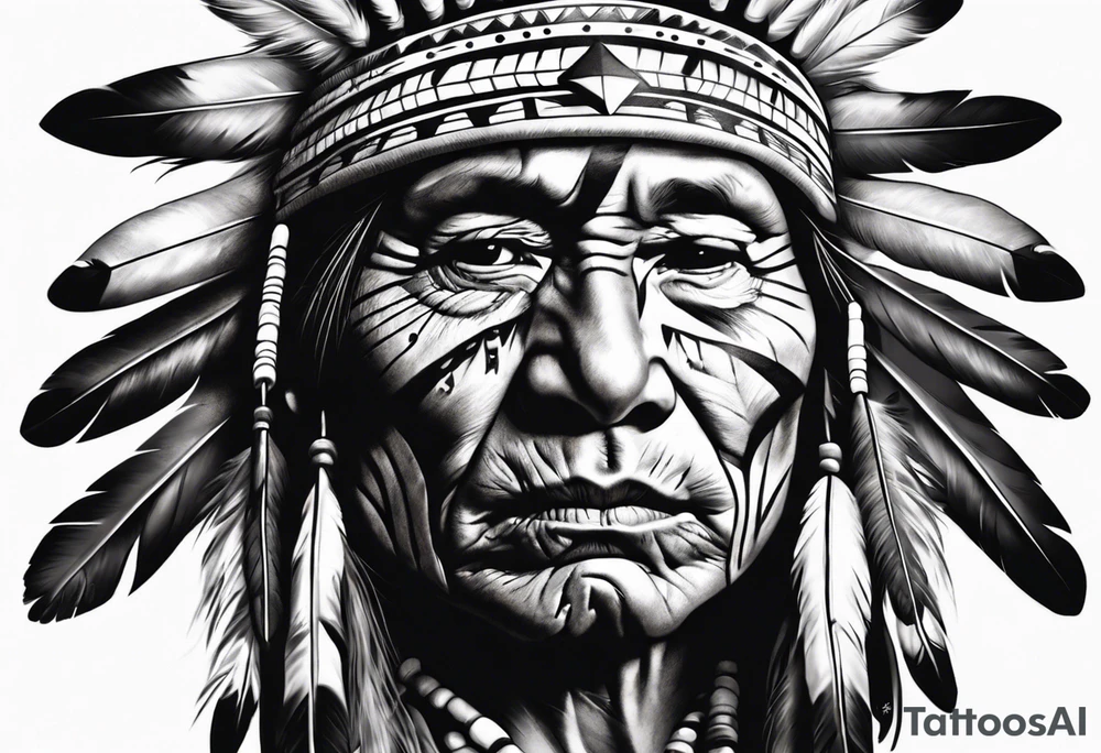 Native American face photorealism tattoo idea