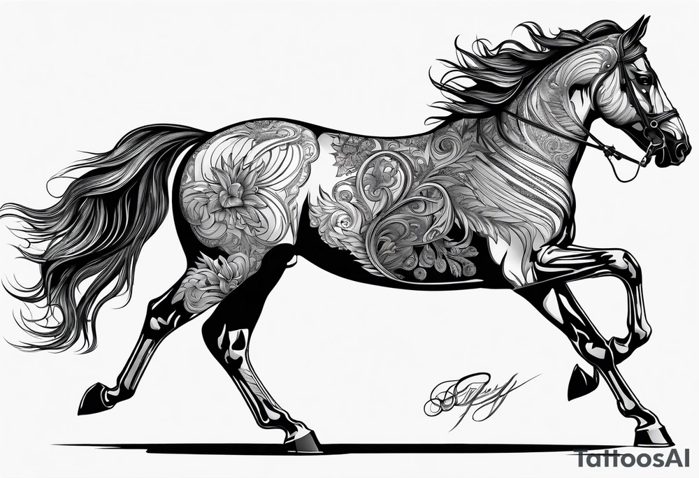 Horse drawn using simple lines tattoo idea