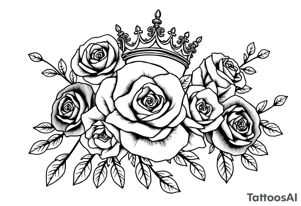 detailed beautiful gothic boho flowers and roses on vine with gorgeous crown ornamental tattoo idea
