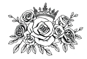 detailed beautiful gothic boho flowers and roses on vine with gorgeous crown ornamental tattoo idea