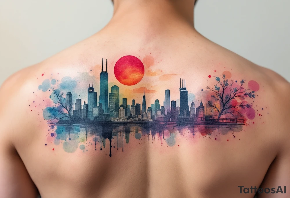 A Chicago skyline tattoo with the L train tattoo idea