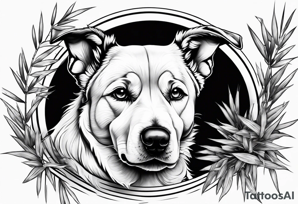 Black and White Dog in a bamboo grove tattoo idea