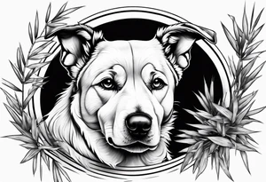 Black and White Dog in a bamboo grove tattoo idea