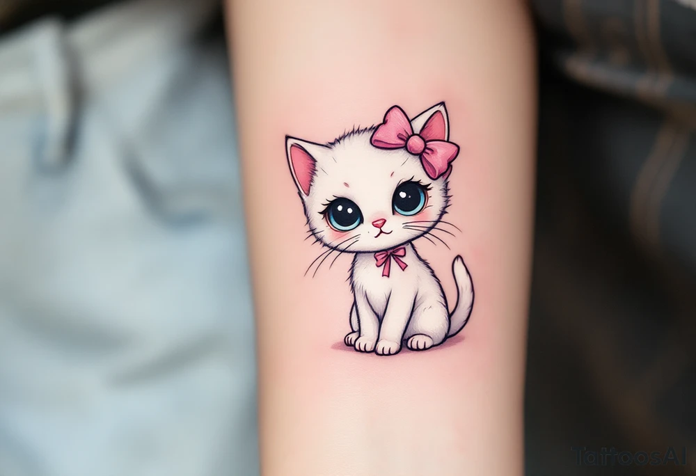 Marie is a small white kitten with a pink bow who believes that ladies should always be proper and polite. tattoo idea