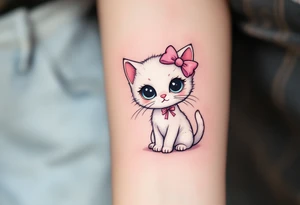 Marie is a small white kitten with a pink bow who believes that ladies should always be proper and polite. tattoo idea