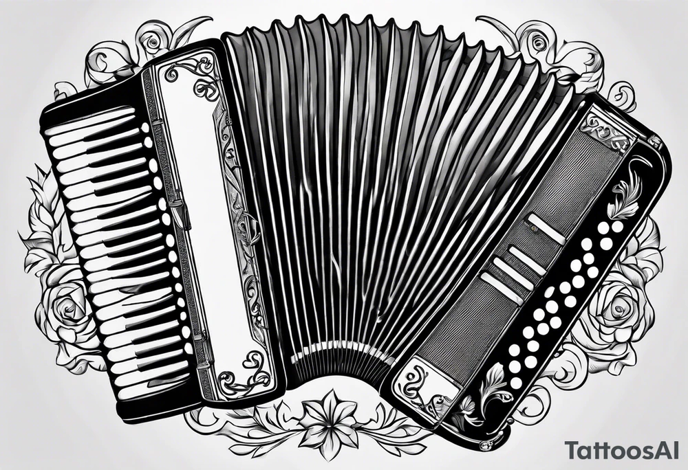 Accordion on a burnt paper tattoo idea