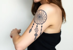 Dreamcatcher with runes caught in it with protection symbol tattoo idea