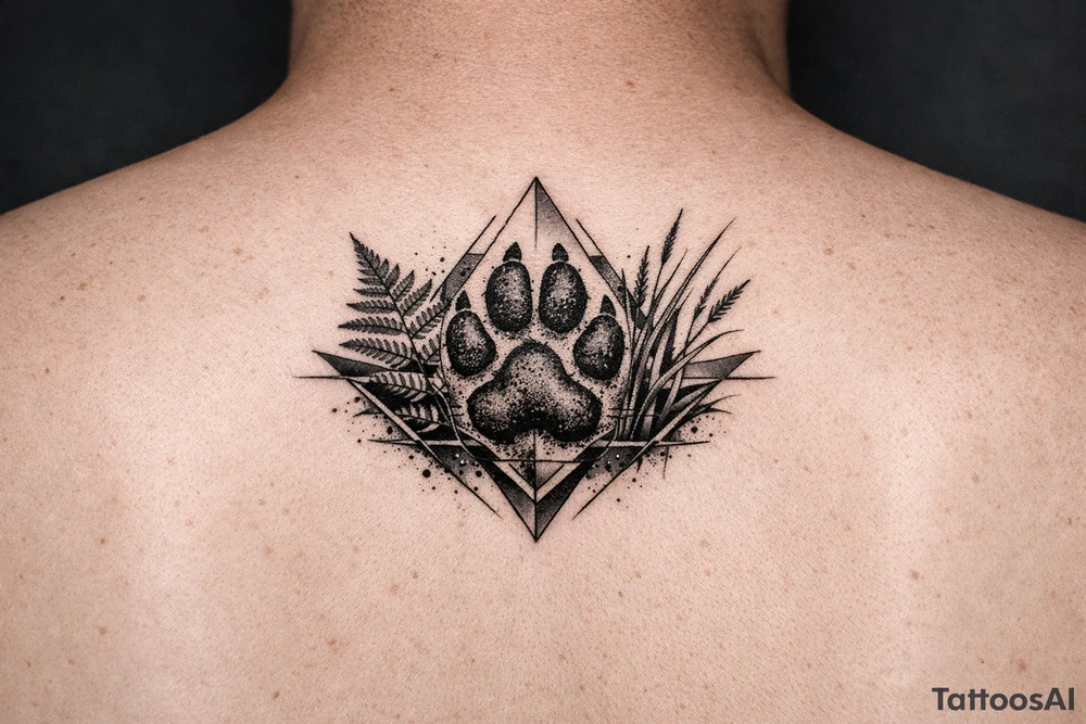 Kapradí, traviny, geometrie, otisk packy psa tattoo idea