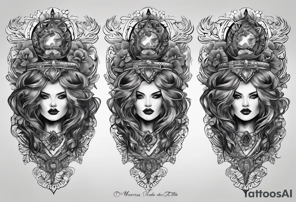 A thigh tattoo of the name Moore and also says from the past we rise to our future somehow tattoo idea