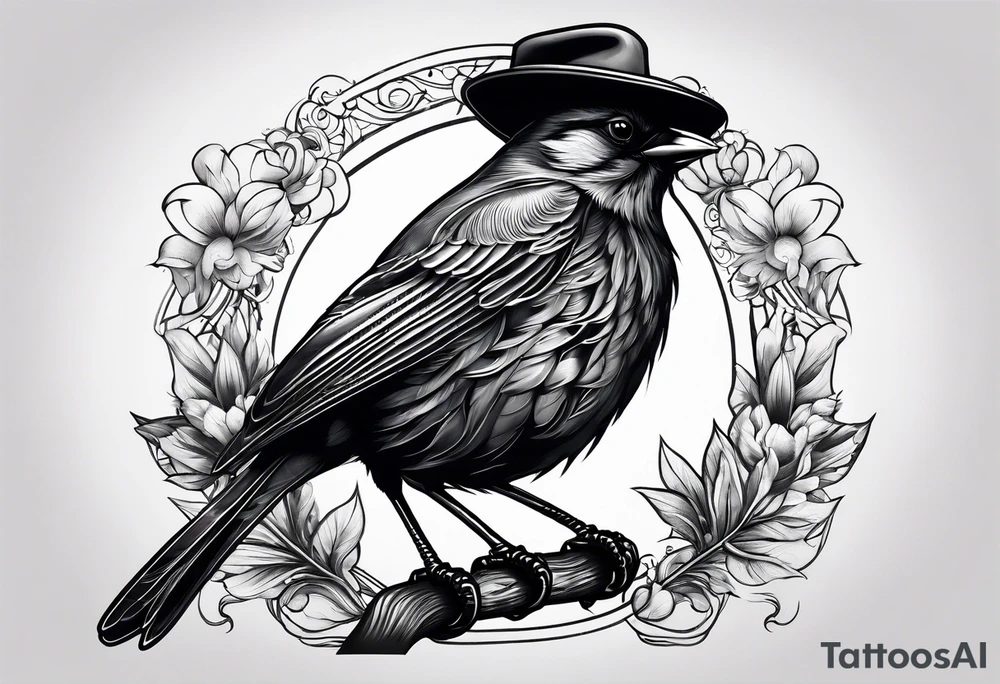 Black bird with hat tattoo idea