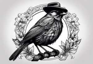 Black bird with hat tattoo idea
