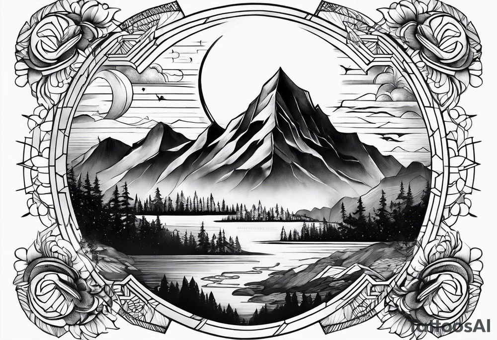 moon and mountains tattoo idea
