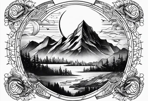 moon and mountains tattoo idea