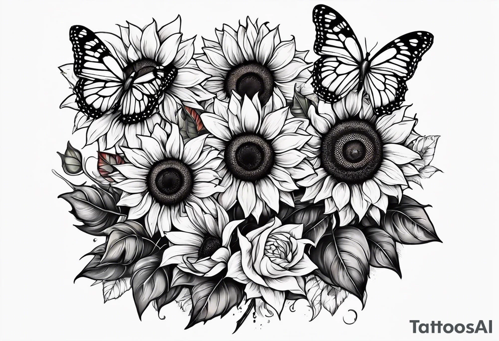 Sunflowers and butterflies. Small on forearm. Gothic tattoo idea