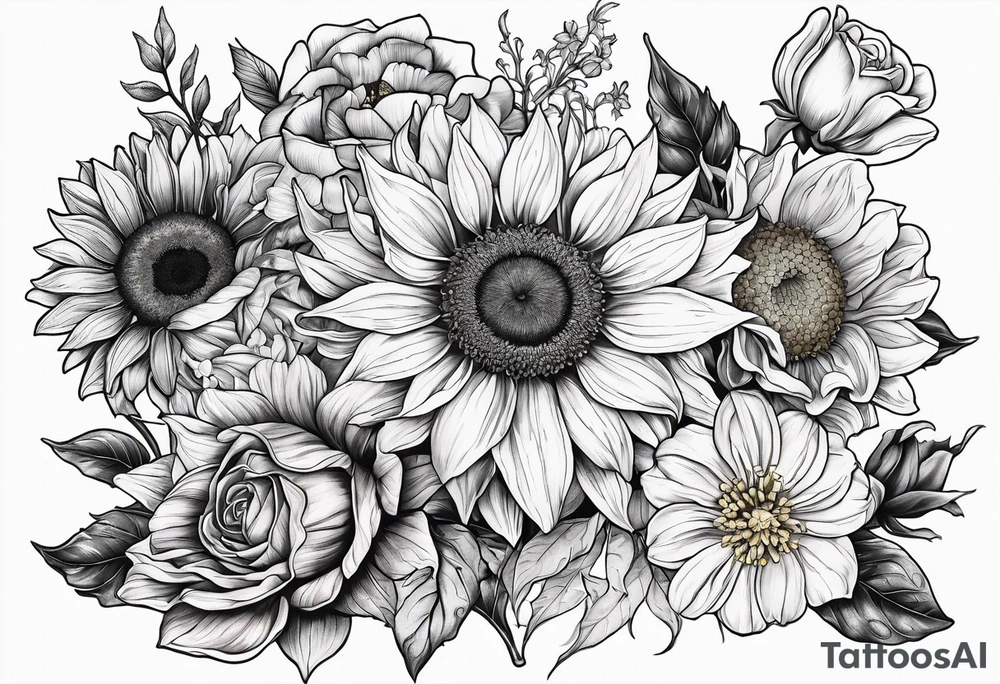 Sunflower daffodil, daisy, rose, Adler, chrysanthemum, holly Birth flower tattoo idea