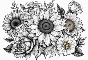 Sunflower daffodil, daisy, rose, Adler, chrysanthemum, holly Birth flower tattoo idea