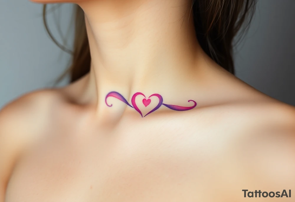 A soft watercolor infinity symbol blending pink and purple hues, with a tiny heart at the center, creating a dreamy effect tattoo idea